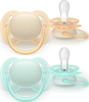 Philips-AVENT Snuð Ultra Soft 0-6 mánaða 2stk ljós appelsínugult/grænt