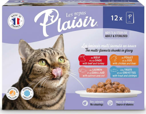 Plaisir Fullorðnir & Geldaðir Fjölbragðsbitar í Sósu 12 x 100 g