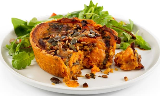 Sætkartöflu Spínat og Marmelaði Tart Vegan