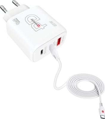 Skross Hleðslutæki 65w GaN 2x USB-C, 1x USB-A og USB-C kapall
