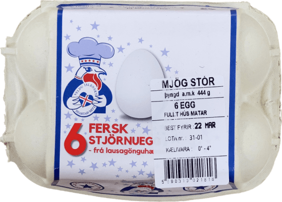 Stjörnueg Fersk Egg frá lausagönguhænum mjög stór 6 stk