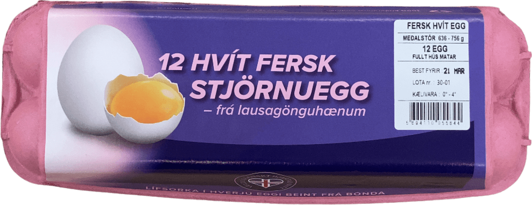 Stjörnuegg Hvít fersk egg frá lausagönguhænum 12 stk