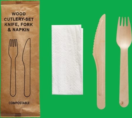 3in1 Einnota Gaffall, hnífur, og servíetta tré 500 stk