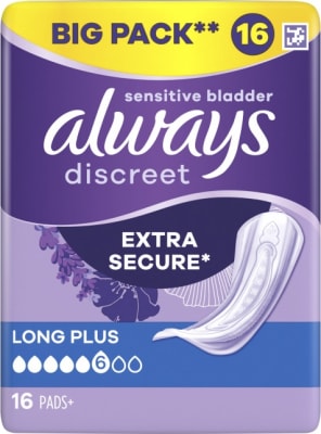 Always Discreet þvaglekabindi Long Plus 6 dropa 16stk