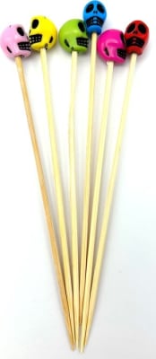 Bambuspinnar m/hauskúpu margir litir 12cm 100stk