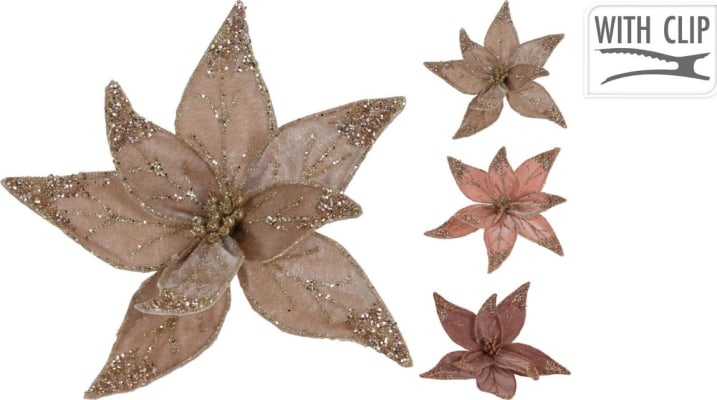 Blóm velúr jólaskaut á klemmu 20cm 3litir