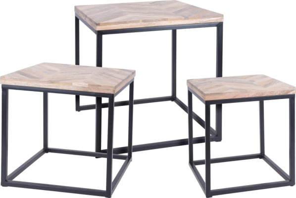 Borð 3stk viður fiskibeinamynstur/metal black