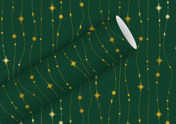 Braun Company Gjafapappír 2m x 70cm Golden stars green