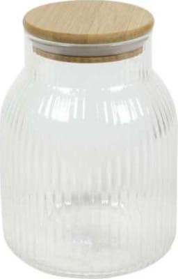 Hit Krukka riffluð með viðarloki ö:11,5cm h:16cm clear