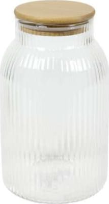 Hit Krukka riffluð með viðarloki ö:11,5cm h:20,5cm clear