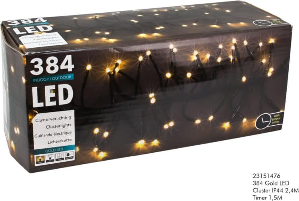 Hit Sería 384 ljósa cluster LED timer 2,4m gold