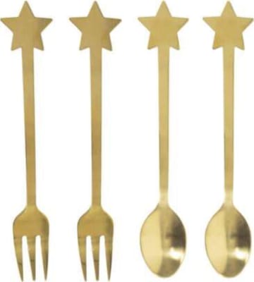 Hit Teskeiðar/kökugafflar 4stk jóla gylltar stjörnu