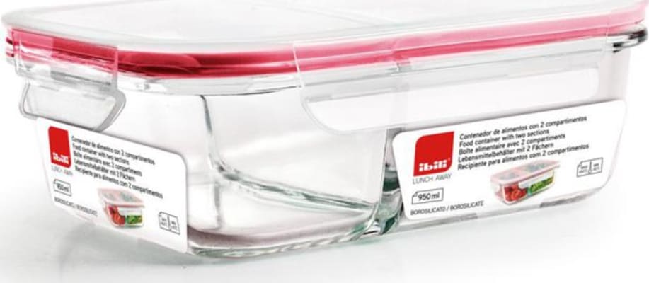 Ibili Tvískipt ílát úr gleri með loki 20x15