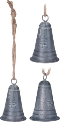 Jólabjalla upphengi með snæri 6x10cm silver