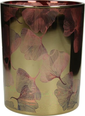 Kersten Kertastjaki gler með laufblöðum 10x10x12.5cm pink