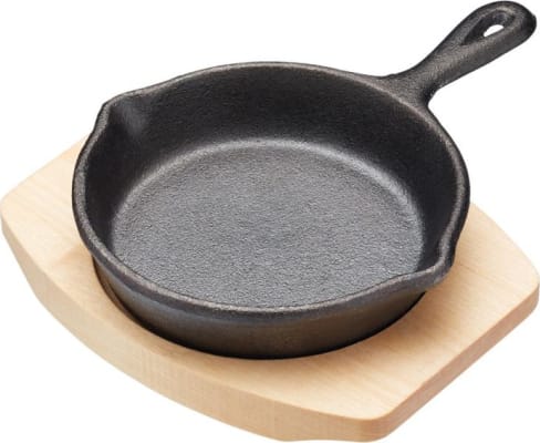 KitchenCraft Artesá panna pottjárn svört m/tréplatta 11cm