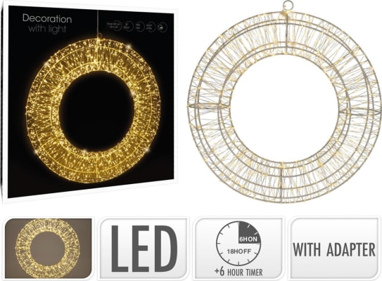 Krans ö38cm 960ljósa timer warm white, gold