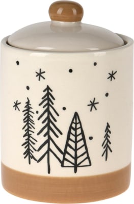 Krukka með loki h:14cm jólatré natur