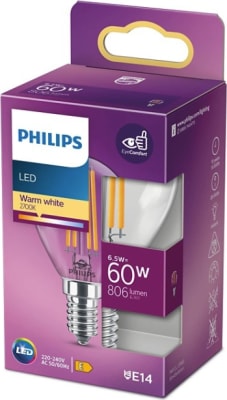 LEDF Kúla 60w P45 E14 WW glær filament