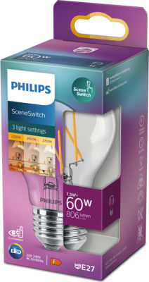 LEDS 60W Almenn E27 Þráðapera þrepa 2700/2400/220