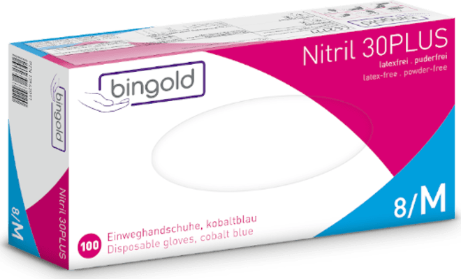 Nitril BINGOLD 30+ bláir M 100stk