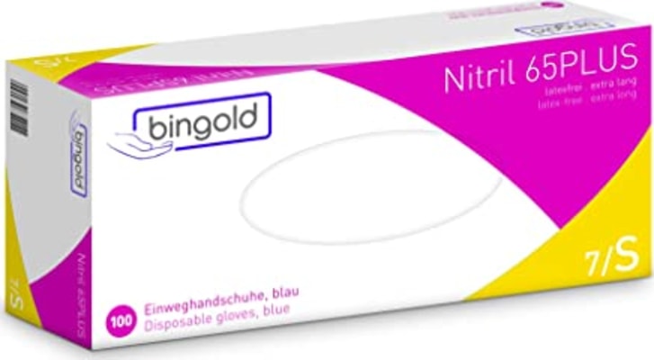 Nitril hanskar BINGOLD 65+ bláir upphár S 100stk