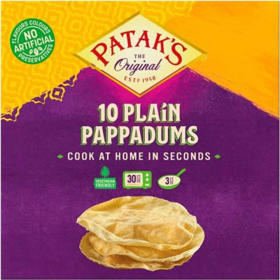 Pataks Pappadums Plain Uncooked