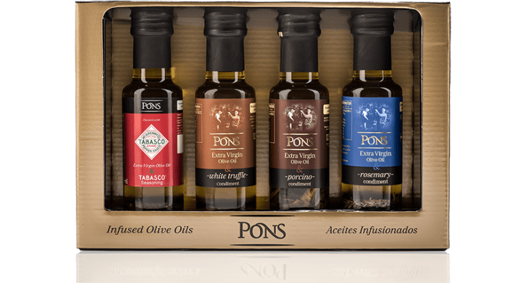 Pons ólífuolíur m/bragði gjafabox 4&#215;125 ml (6pk/ks)