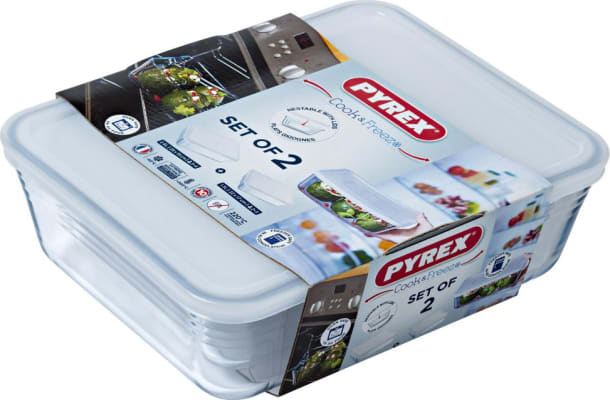 Pyrex Gler fat ferköntuð með plast loki 2 stk Cook and Freeze