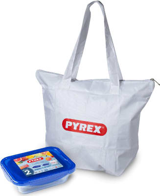 Pyrex Gler fat ferkantað 2stk + innkaupapoki