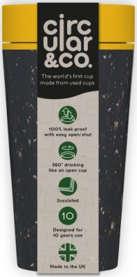 rCup Ferðamál 12oz svört og gul