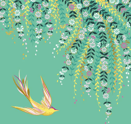 Sara Miller-Gjafak. 138x138mm.Green bird