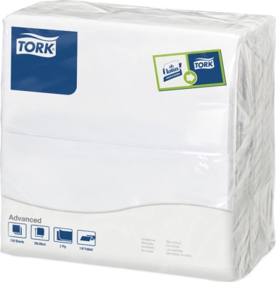 Servíettur 39cm 2ja laga hvítar 1/8 150stk/pk (12pk/ks)