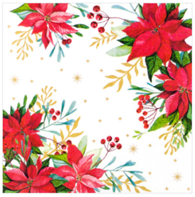 Servíettur Traditional poinsettia white 33×33 (12)