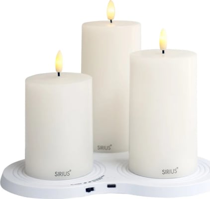 Sirius Sille hleðslukerti 3stk 10/12.5/15cm hvít m.hl