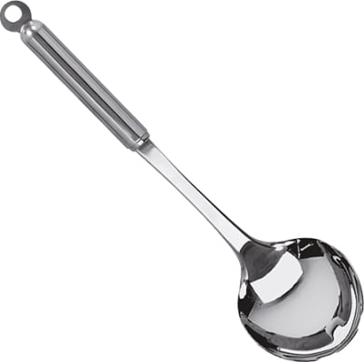 Skömmtunarskeið með stálskafti 29 cm.