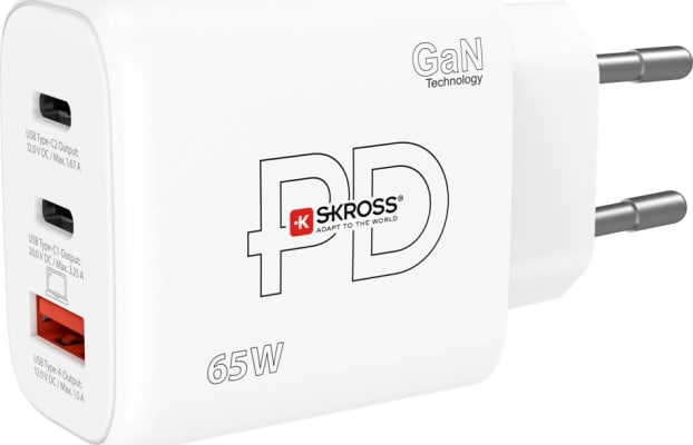 Skross Hleðslutæki 65w GaN með 2x USB-C og 1x USB-A