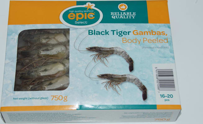 Tígrisrækja heil hrá 16/20 Skelflett á búk 25%