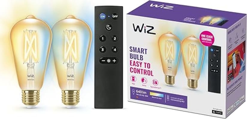 WIZ St64 filament 60w E27 amb 2 pack með fjarstýringu