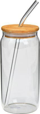 Wurm Glas með bambus loki og gler röri h:16cm