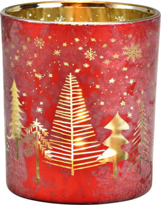 Wurm Kertaglas með jólatrjám 10cm rautt og gyllt