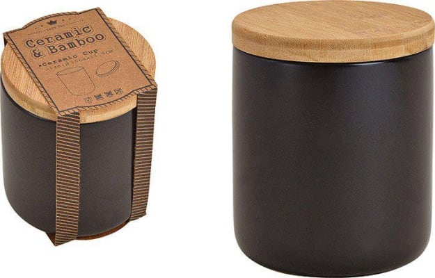 Wurm Krukka keramik með bambus loki ö:10cm h:11,5cm black