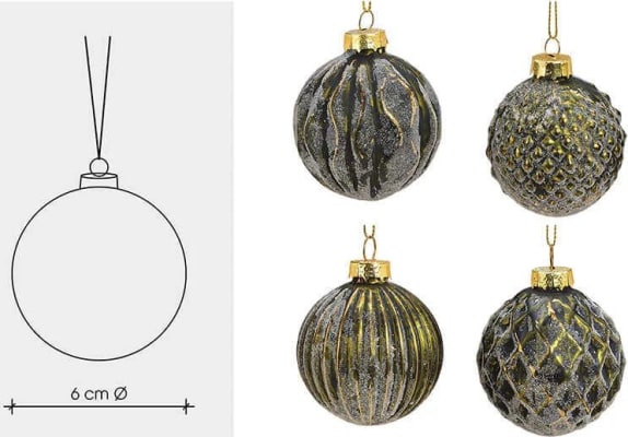 Wurm Upphengi á jólatré, græn kúla 6cm 4 mism 1stk