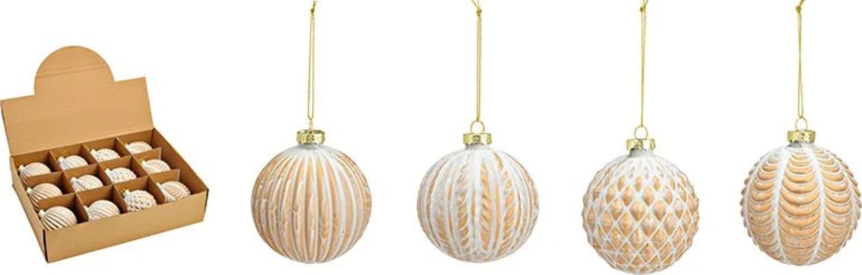 Wurm Upphengi á jólatré, Jólakúla kampavínslituð 8cm 4mism 1stk