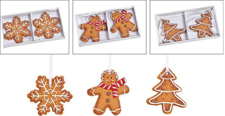 Wurm Upphengi á jólatré/pakkaskraut, piparkökur 2stk 3mism