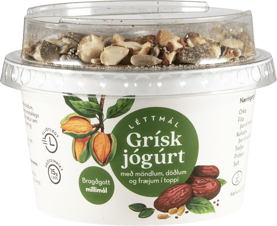 Léttmál Grísk jógúrt með möndlum, döðlum og fræjum í toppi 180 g