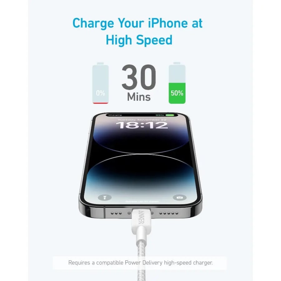 Anker 322 USB-C í Lightning Kapall 1,8M ofinn