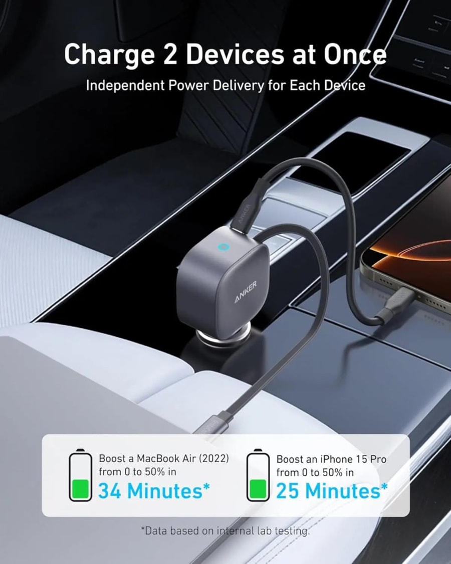 Anker Nano USB-C hleðslutæki í bíl 75W m/USB-C snúru