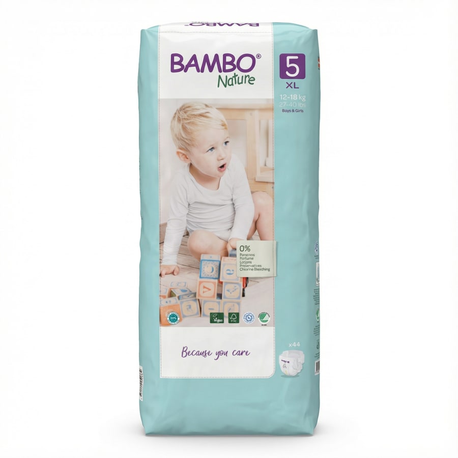 Bambo Nature barnableyjur, stærð 5 XL, 12–18 kg, 44 stk