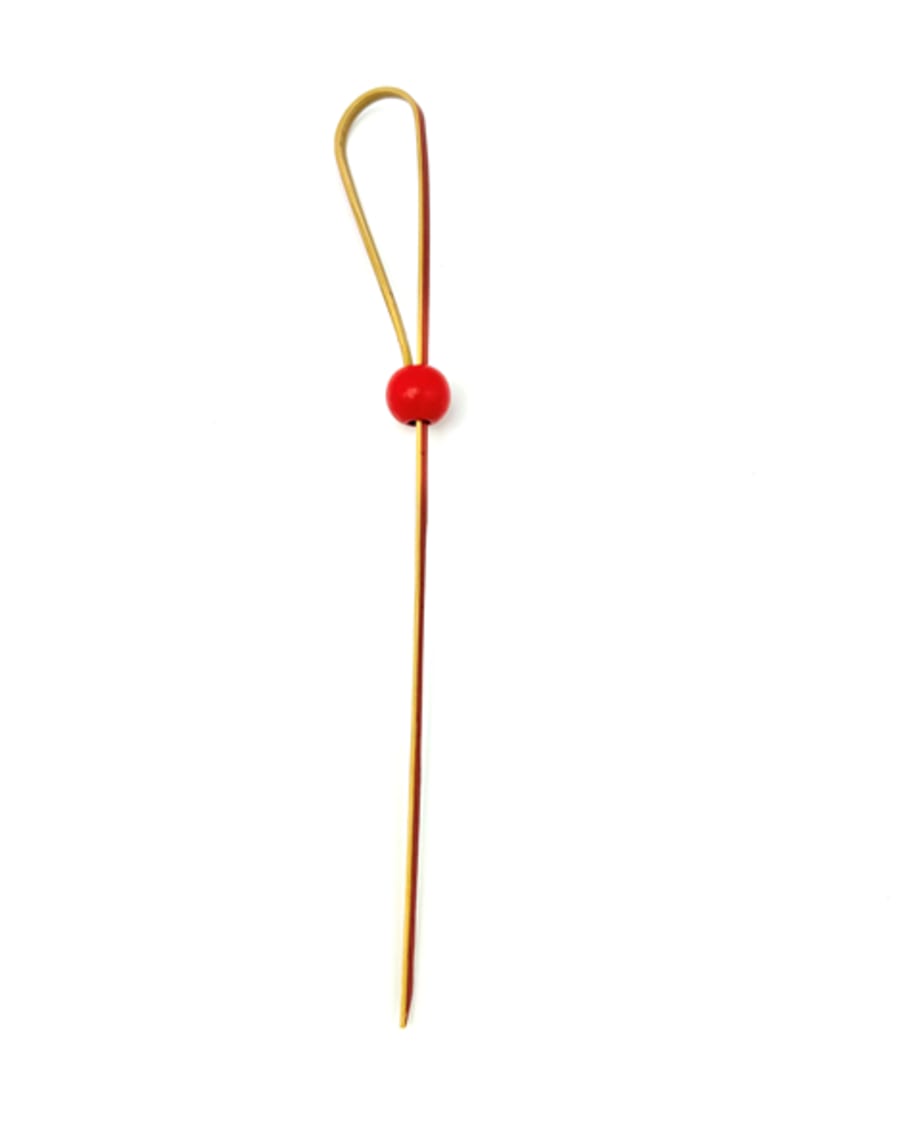 Bambuspinnar rauðir m/kúlu 15cm 100stk